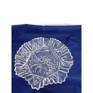 VTG Pressed Embossed Glass Pioneer Pattern Crystal Serving Tray Grapes Fruit 11"